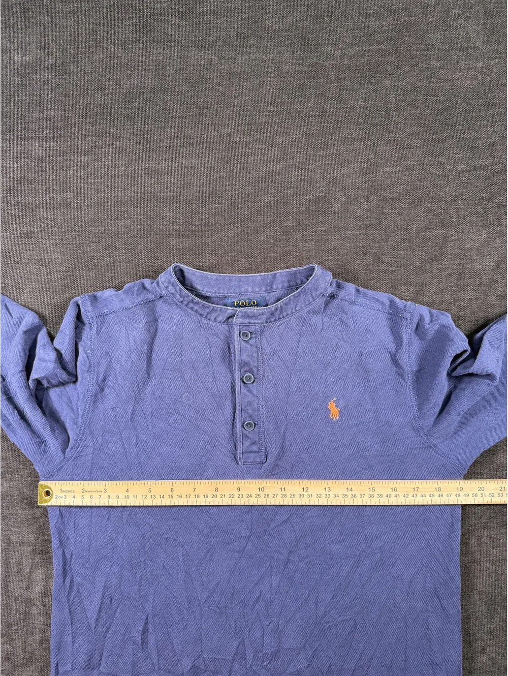 Polo Ralph Lauren Long Sleeve Henley Shirt Youth Large 14-16 Blue Cotton